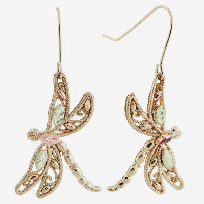 Black Hills Gold 10K Tri-Color Gold Butterfly Drop Earrings