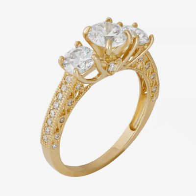 DiamonArt® Womens 2 CT. T.W. Lab Created White Cubic Zirconia 10K Gold 3-Stone Engagement Ring