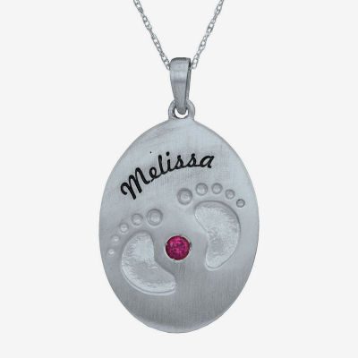 Personalized Simulated Birthstone Engraved Baby Feet Pendant Necklace