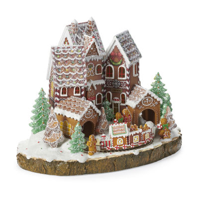 Roman 10.25"H Led Gingerbread House Plays Music Christmas Tabletop Decor