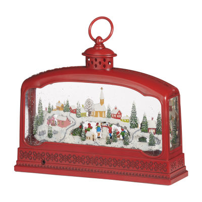 Roman 9"H Led Swirl Village Lantern Plays Music Christmas Tabletop Decor