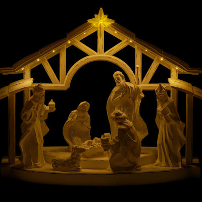 Roman 13.5"H Lighted White Nativity Christmas Tabletop Decor