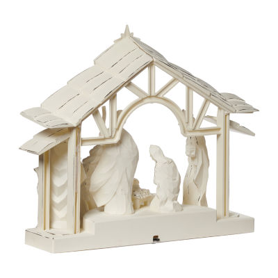 Roman 13.5"H Lighted White Nativity Christmas Tabletop Decor