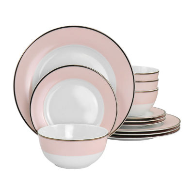 Martha Stewart 12-pc.Pink Gracie Lane Ceramic Dinnerware Set