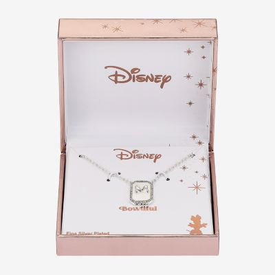 Disney Classics Crystal Pure Silver Over Brass 16 Inch Cable Bow Minnie Mouse Pendant Necklace
