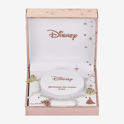 Disney Classics Crystal Pure Silver Over Brass 8 1/2 Inch Box Cinderella Charm Bracelet