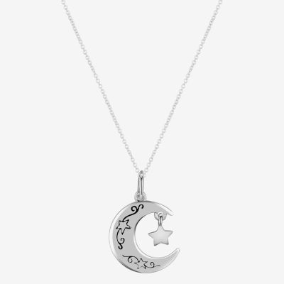 Footnotes Love Sterling Silver 16 Inch Cable Moon Pendant Necklace