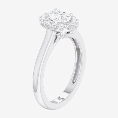 (G-H/SI1-SI2) Womens 1 CT. T.W. Lab Grown White Diamond 10K Gold Oval Halo Engagement Ring