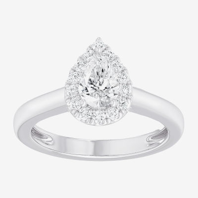 (G-H/SI1-SI2) Womens 1 CT. T.W. Lab Grown White Diamond 10K Gold Pear Halo Engagement Ring