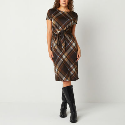 R & K Originals Short Sleeve Plaid Midi Fit + Flare Dress