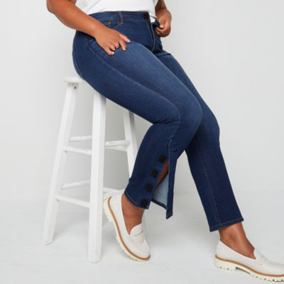 St. John's Bay Secretly Slender Womens Plus Mid Rise Adaptive Hidden Access Opening Straight Leg Jean