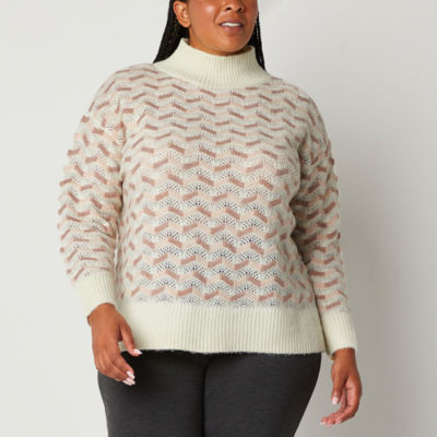 Liz Claiborne Plus Womens Mock Neck Long Sleeve Pullover Sweater