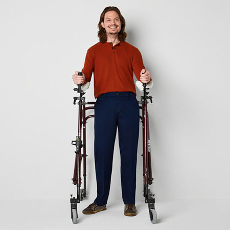 St. John's Bay Dexterity Universal Wrinkle Free Easy Care Mens Adjustable Features Easy-on + Easy-off Adaptive Classic Fit Flat Front Pant, 42 30, Blu