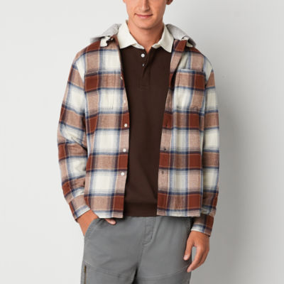 Arizona Mens Hooded Long Sleeve Flannel Shirt