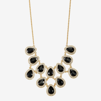 Monet Jewelry Gold Tone Halo Womens Black 18 Inch Statement Necklace