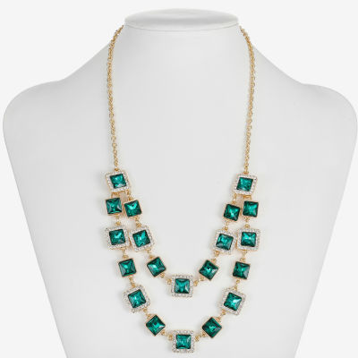 Monet Jewelry Halo Womens Green Glass 18 Inch Strand Necklace