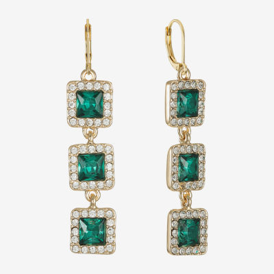 Monet Jewelry Halo Womens Glass Square Drop Earrings