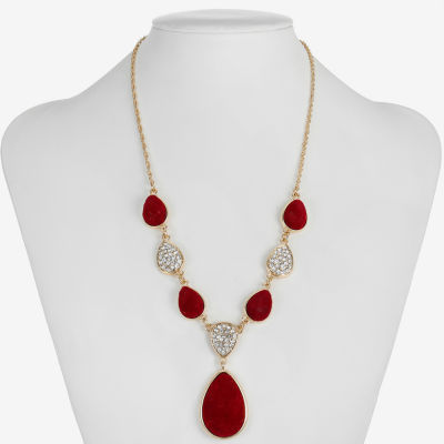 Monet Jewelry Gold Tone Velvet Womens Glass 18 Inch Y Necklace