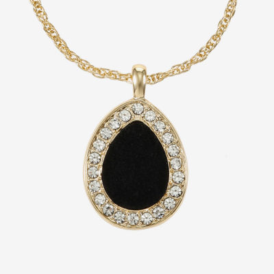 Monet Jewelry Gold Tone Velvet Halo Womens Glass 17 Inch Pendant Necklace