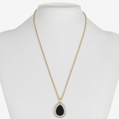 Monet Jewelry Gold Tone Velvet Halo Womens Glass 17 Inch Pendant Necklace