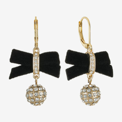 Monet Jewelry Gold Tone Velvet Womens Glass Bow Drop Earrings