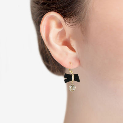 Monet Jewelry Gold Tone Velvet Womens Glass Bow Drop Earrings