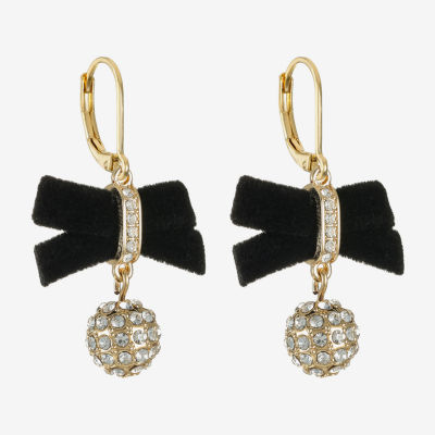 Monet Jewelry Gold Tone Velvet Womens Glass Bow Drop Earrings