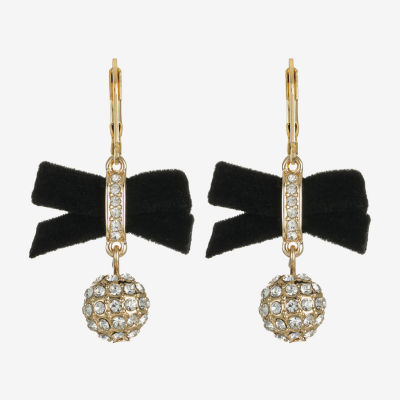 Monet Jewelry Gold Tone Velvet Womens Glass Bow Drop Earrings