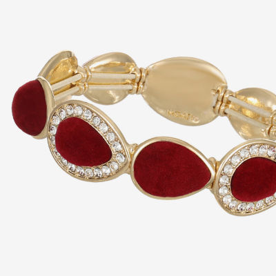 Monet Jewelry Gold Tone Velvet Halo Womens Glass Stretch Bracelet
