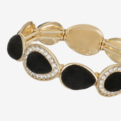 Monet Jewelry Gold Tone Velvet Halo Womens Glass Stretch Bracelet