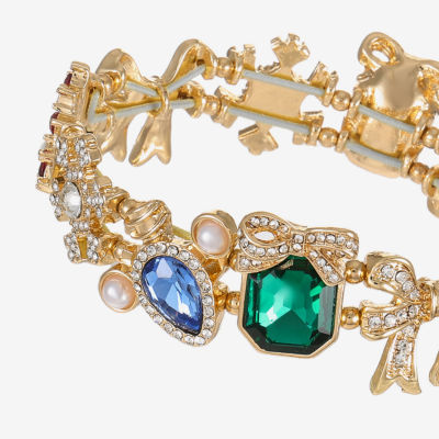 Monet Jewelry Gold Tone Holiday Womens Multi Color Glass Bow Flower Snowflake Stretch Bracelet