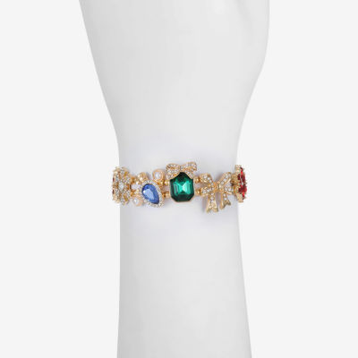 Monet Jewelry Gold Tone Holiday Womens Multi Color Glass Bow Flower Snowflake Stretch Bracelet