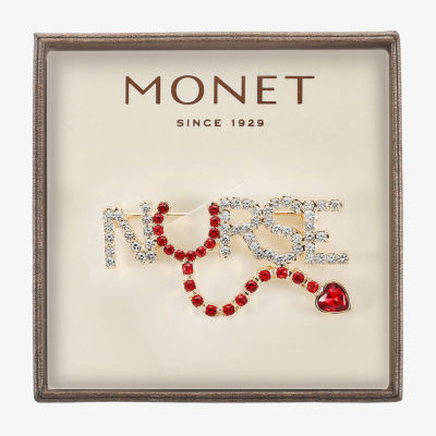 Monet Jewelry Gold Tone Nurse Red Glass Pin