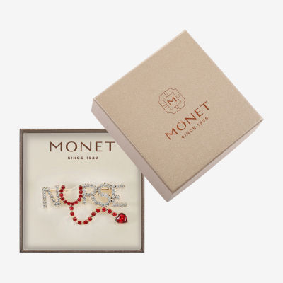Monet Jewelry Gold Tone Nurse Red Glass Pin