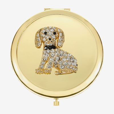 Monet Jewelry Gold Tone Dog Clear Gold Tone Animal Compact Mirror