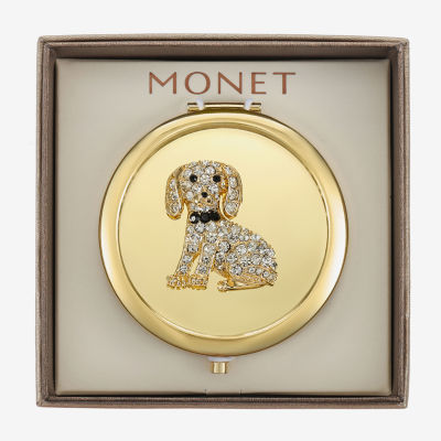 Monet Jewelry Gold Tone Dog Clear Gold Tone Animal Compact Mirror