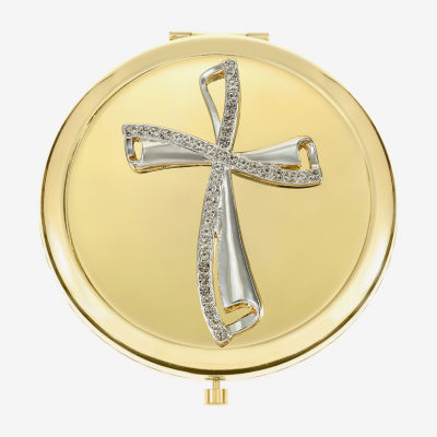 Monet Jewelry Gold Tone Clear Gold Tone Cross Compact Mirror