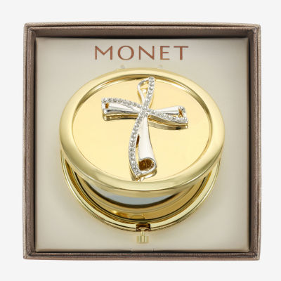 Monet Jewelry Gold Tone Clear Gold Tone Cross Compact Mirror
