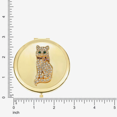 Monet Jewelry Gold Tone Cat Clear Gold Tone Animal Compact Mirror