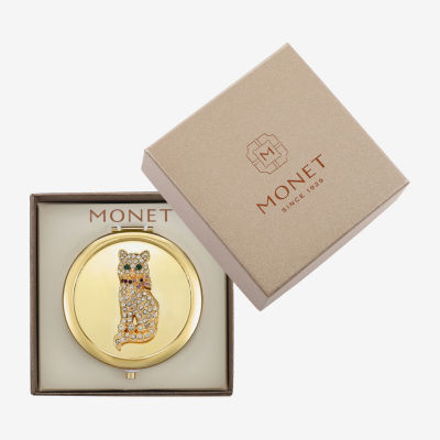 Monet Jewelry Gold Tone Cat Clear Gold Tone Animal Compact Mirror