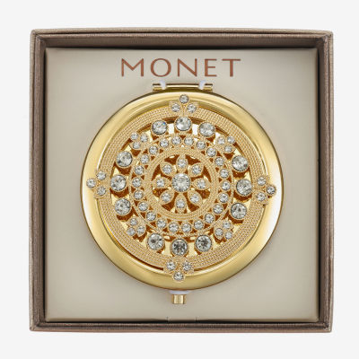 Monet Jewelry Gold Tone Clear Mandela Gold Tone Compact Mirror