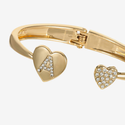 Monet Jewelry Gold Tone Initial Womens Glass Heart Bangle Bracelet