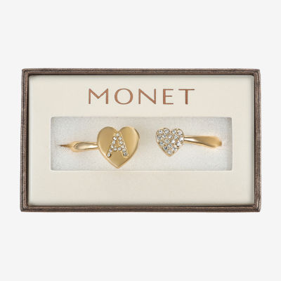 Monet Jewelry Gold Tone Initial Womens Glass Heart Bangle Bracelet