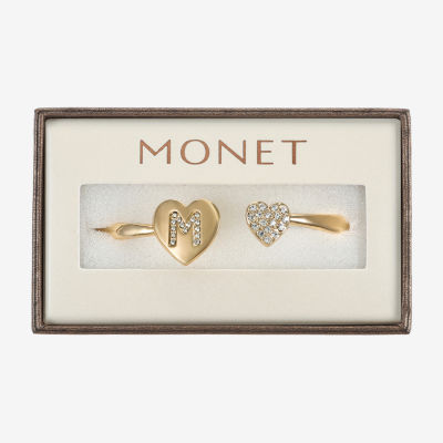 Monet Jewelry Gold Tone Initial Womens Glass Heart Bangle Bracelet