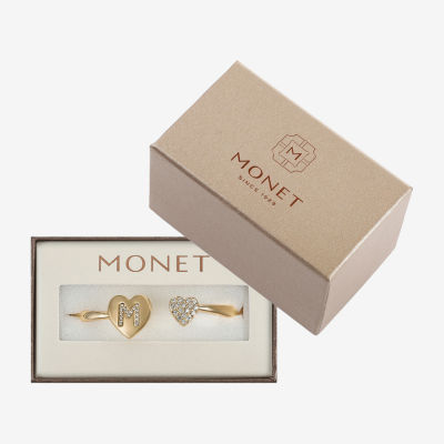 Monet Jewelry Gold Tone Initial Womens Glass Heart Bangle Bracelet