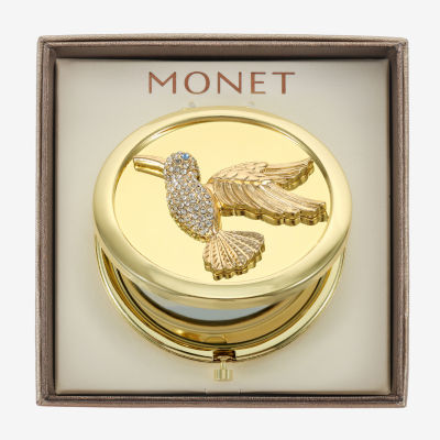Monet Jewelry Gold Tone Clear Hummingbird Gold Tone Compact Mirror