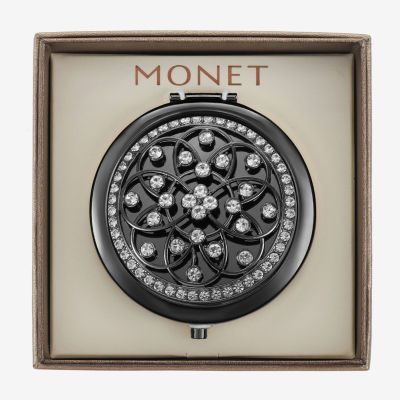 Monet Jewelry Grey Tone Filagree Gray Compact Mirror