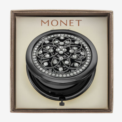 Monet Jewelry Grey Tone Filagree Gray Compact Mirror