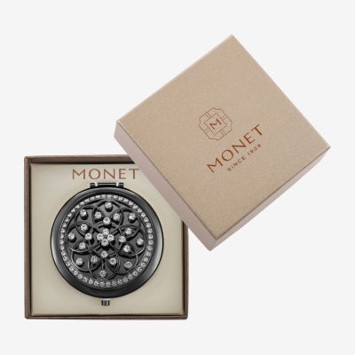 Monet Jewelry Grey Tone Filagree Gray Compact Mirror