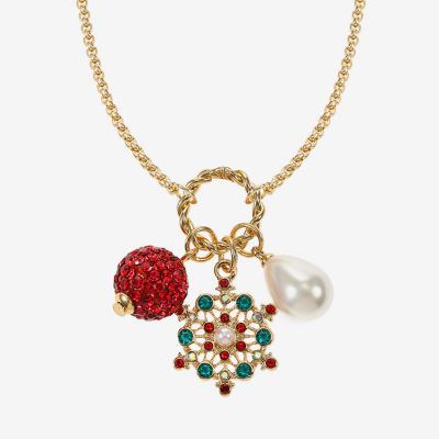 Monet Jewelry Gold Tone Christmas Charm Necklace & Stud Earring Womens Red Glass 2-pc. Jewelry Set